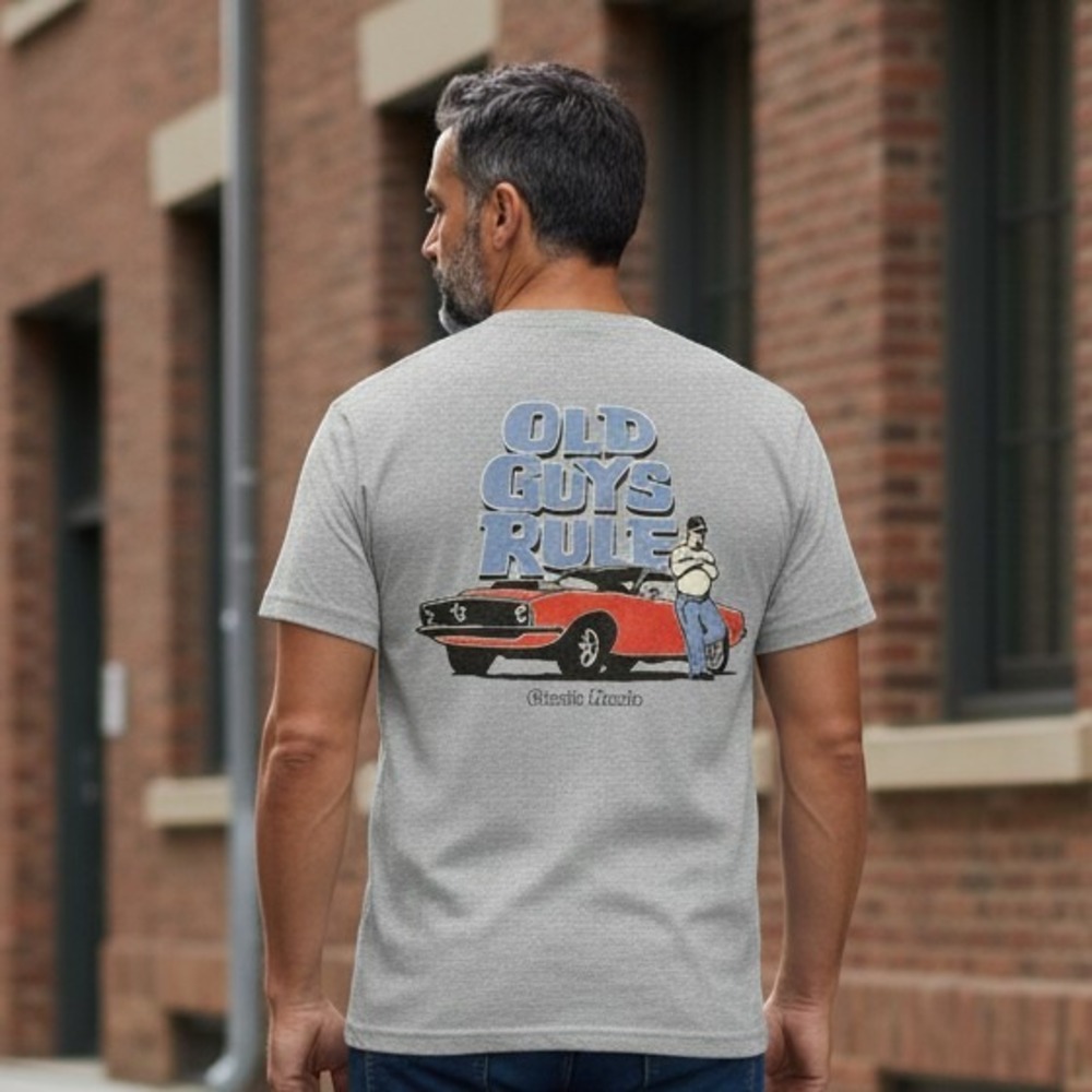 Old Guys‎ Rule T-Shirt Mens XL Gray Classic Muscle Car Mustang Car Graphic Tee